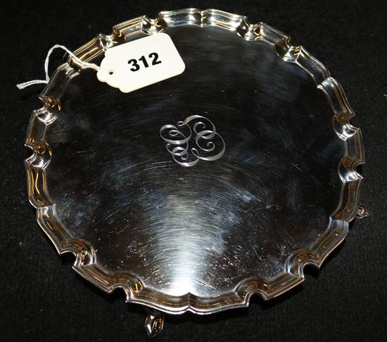 Modern silver waiter, engraved initials